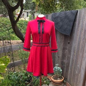 Chic Red Long Sleeve Dress with Black Trim